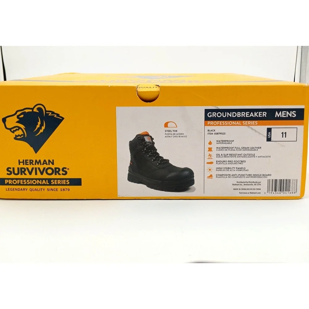 Herman Survivors groundbreaker‎ Steel Toe leather waterproof Work Boots Black 11